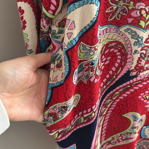 Altar’d State Red Paisley Print Open Front Long Kimono Cardigan Size S - Picture 6 of 9